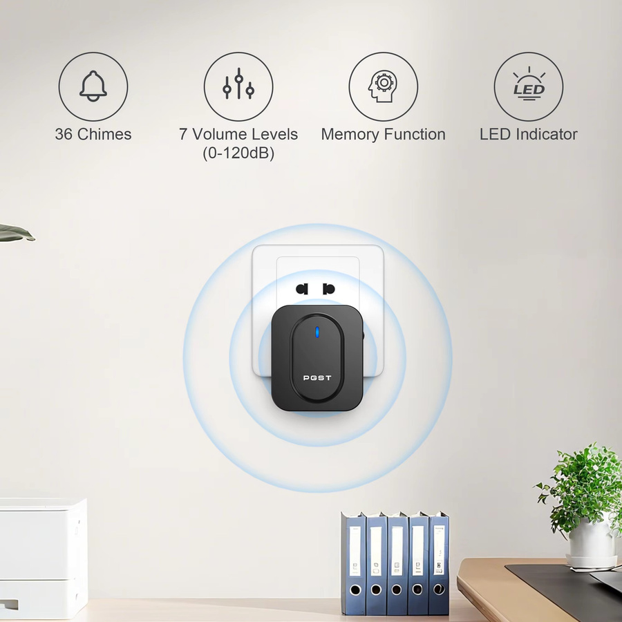 PGST Smarte Kabellose Türklingel mit LED und 36 Melodien, Wasserdichter Hausalarm für den Außenbereich, Schwarz - Bild 3