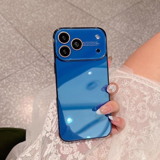 YULIN Handyhülle aus gehärtetem Glas mit galvanisierter Stoßfestigkeit für iPhone 14 bis iPhone 17 Pro Max in Blau - Bild 1