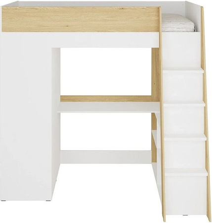 Vente-unique Hochbett Armonesa für Kinder in Weiß und Naturfarben mit Kleiderschrank und Schreibtisch, H x B x T: 196 x 90 x 200 cm