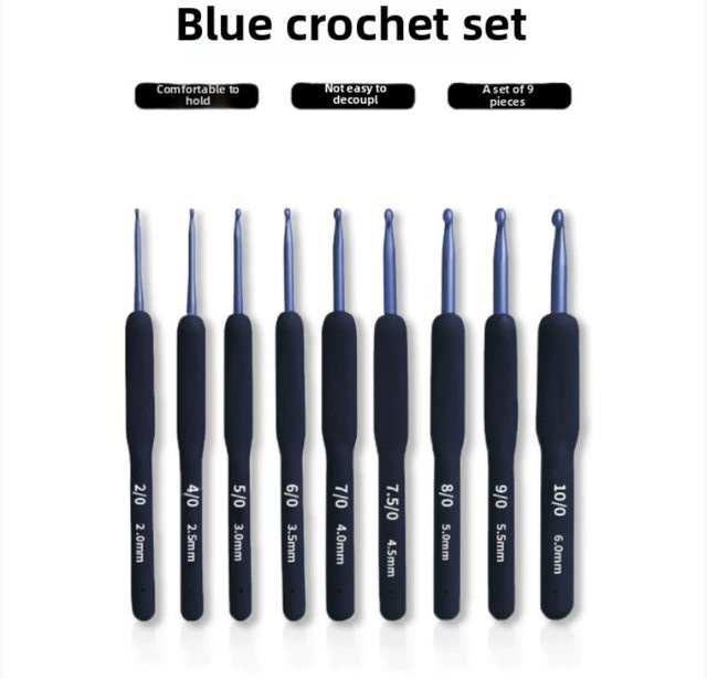 9-teiliges Häkelnadel-Set aus Aluminium mit blauem Weichgriff - Bild 1