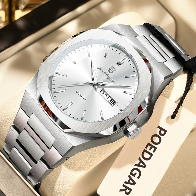 POEDAGAR Armbanduhr Quarz, Edelstahl, Silber, Herren - Bild 1