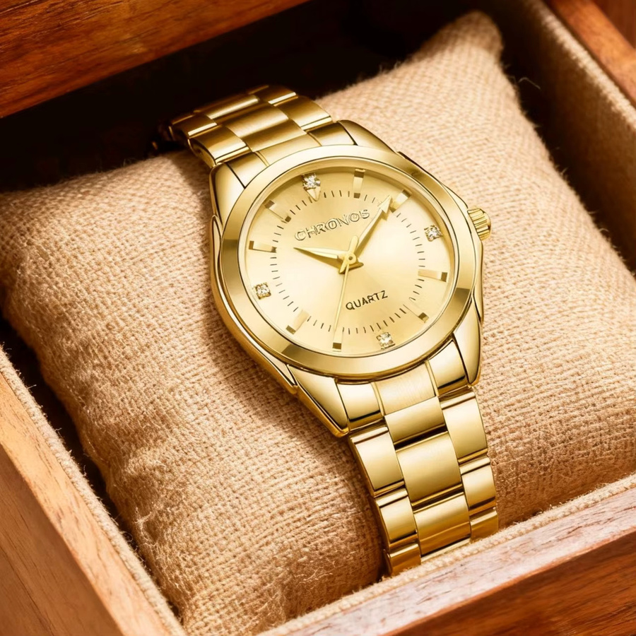 Chronos Armbanduhr Edelstahl, Gold, Kristall, Quarz, Damen - Bild 3