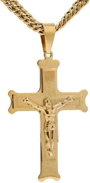 Wucifang Jewelry Halskette mit Kruzifix Anhänger, Edelstahl, Gold, Unisex - Bild 1