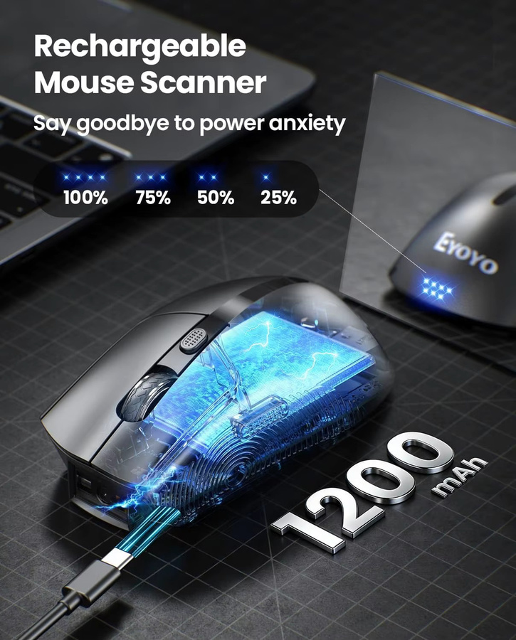 EYOYO Kabelloser 1D 2D Barcode-Scanner in Schwarz mit ergonomischem Griff und USB-Anschluss - Bild 6