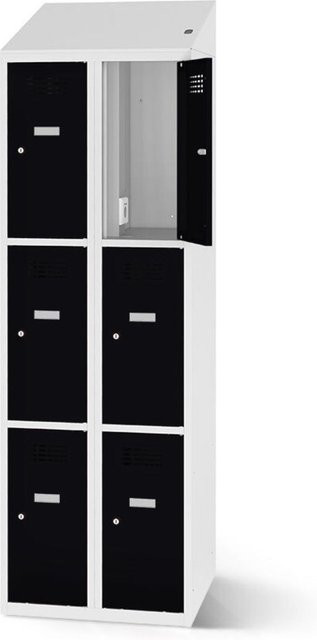rotstahl Fächerschrank mit Ladefunktion und 6 Fächern, Korpus lichtgrau, schwarz, B: 60 cm, H: 200 cm - Bild 1