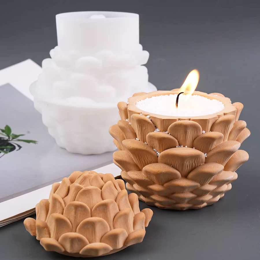 UDOCOOL Silikonform für 3D Tannenzapfen-Kerzengläser mit Deckel zur Herstellung von Weihnachtsornamenten aus Gips oder Beton in Beige und Weiß - Bild 2