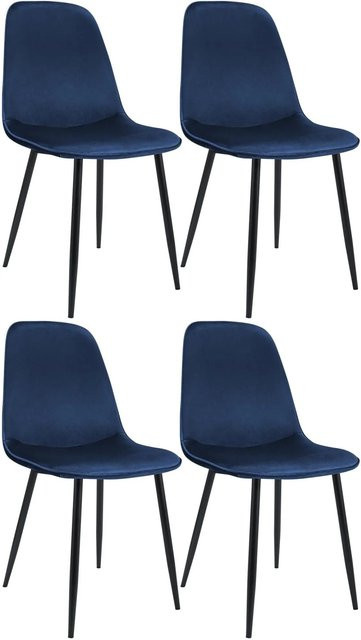 4er Set Esszimmerstühle DELUKE RAZON aus Samt in Dunkelblau, moderne Küchenstühle mit Metallgestell, B/T/H: 45 x 54 x 88 cm - Bild 1