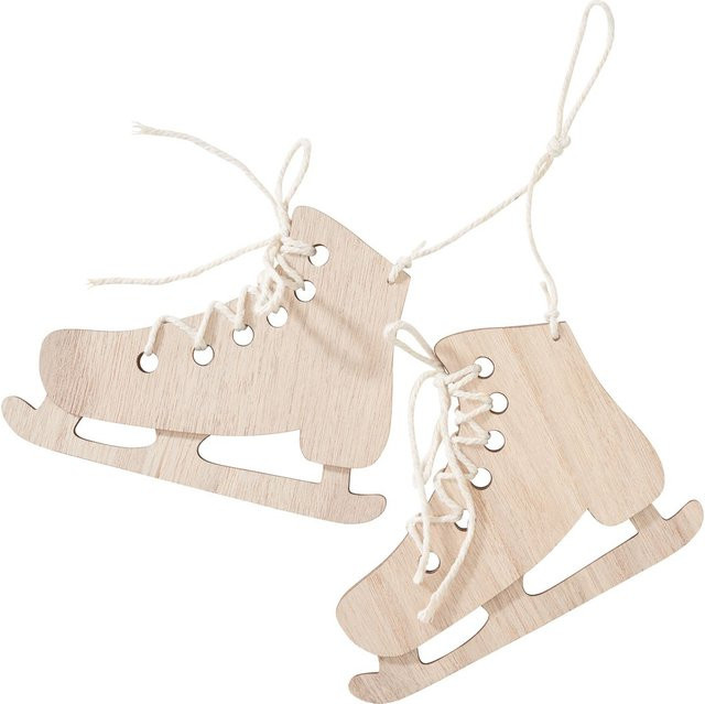 VBS Holz-Anhänger Schlittschuhe in Beige, 2 Stück - Bild 1