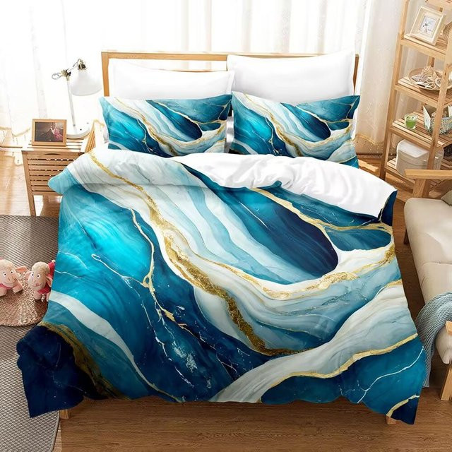 Lodestar Bettwäscheset mit Marmor-Design in Weiß und Blau, Mikrofaser, B/H: 200 x 229 cm - Bild 1