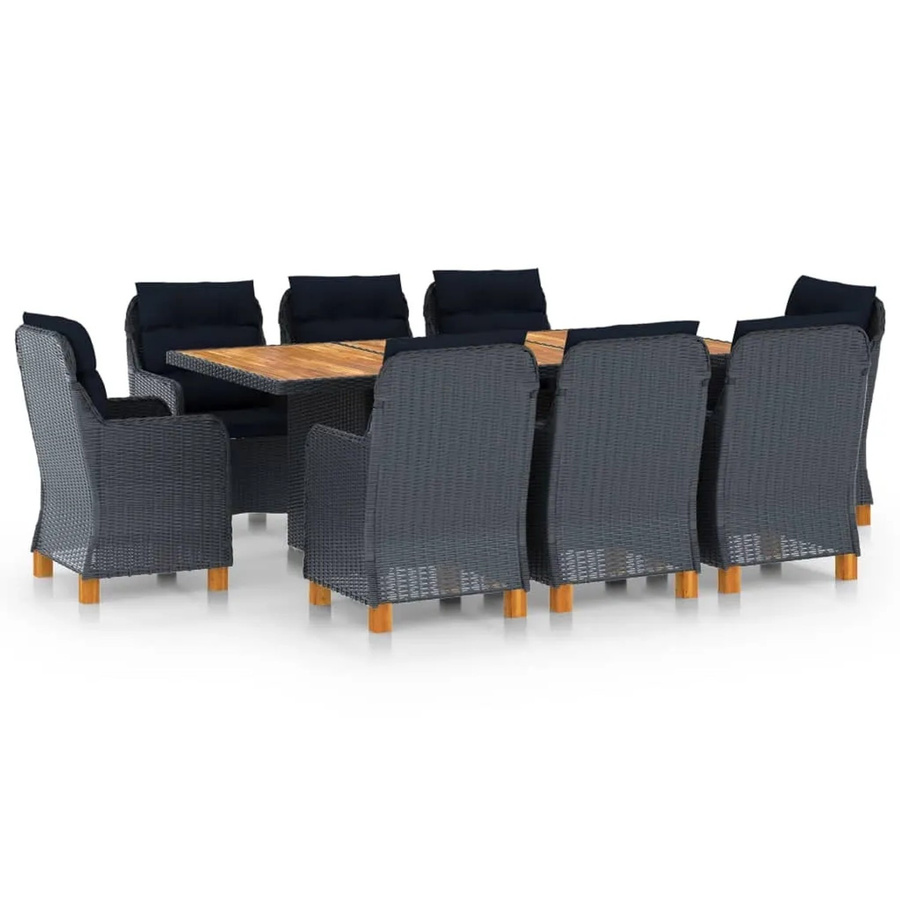 vidaXL 9-tlg Garten-Essgruppe aus Poly Rattan und Akazienholz in Dunkelgrau Modell 8 - Bild 2