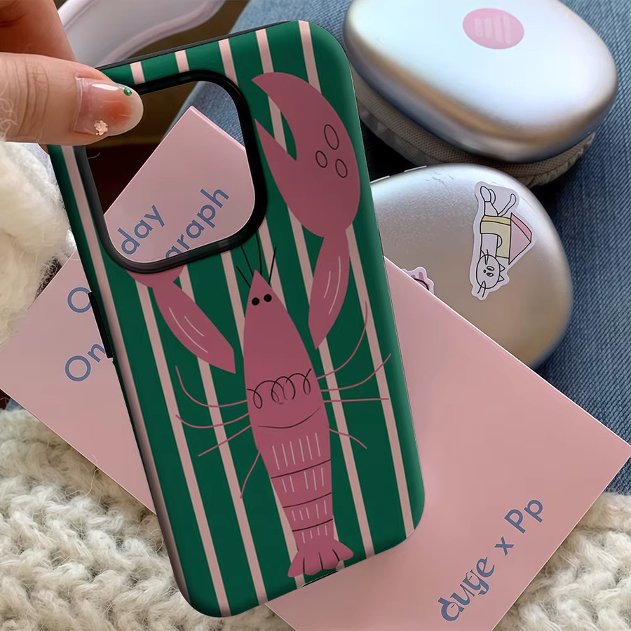 Handyhülle mit rosa grün gestreiftem Hummer-Design für Apple iPhone 11 bis iPhone 17 Pro Max Plus mit doppelschichtiger Rückseite - Bild 5
