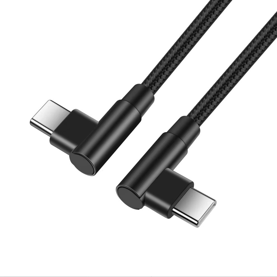 Oeny USB-C auf USB-C Ladekabel mit 90-Grad-Winkel, 60W PD Schnellladefunktion, Nylon-Geflecht, Schwarz - Bild 2