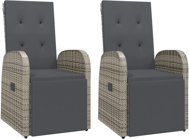 Furnicato Garten-Liegestühle Set aus grauem PE-Rattan mit Kissen und Armlehnen, 2 Stück - Bild 1