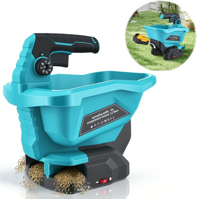 Kabelloser Makita Düngerstreuer mit 3,3 l Volumen, 6-stufig einstellbarer 8-stufiger Volumenregler, passend für Makita LXT 18V Akku, Blau - Bild 1