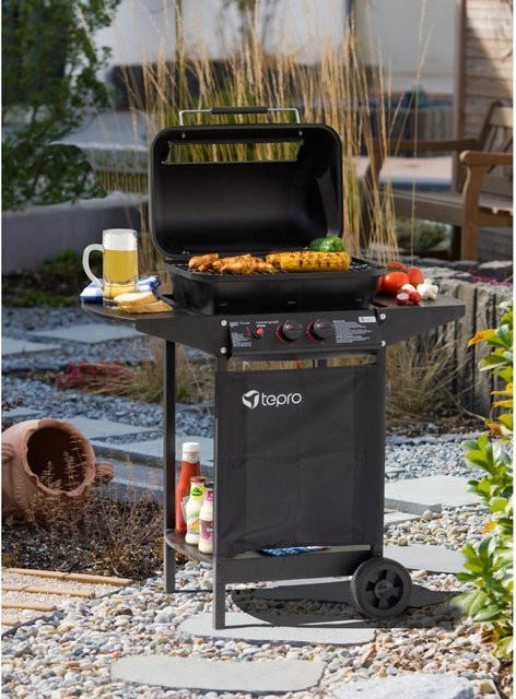 Tepro Irvine Lavasteingasgrill mit 2 Brennern, Schwarz, Grillfläche: Breite: 50 cm, Tiefe: 31 cm - Bild 1
