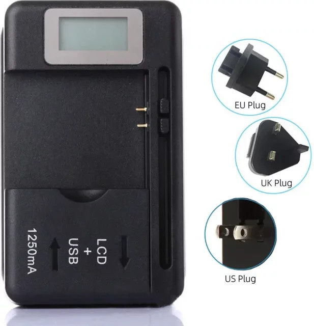 Alasicka Universeller mobiler USB-Ladeadapter für US/EU/UK mit LCD-Anzeige in Schwarz - Bild 1