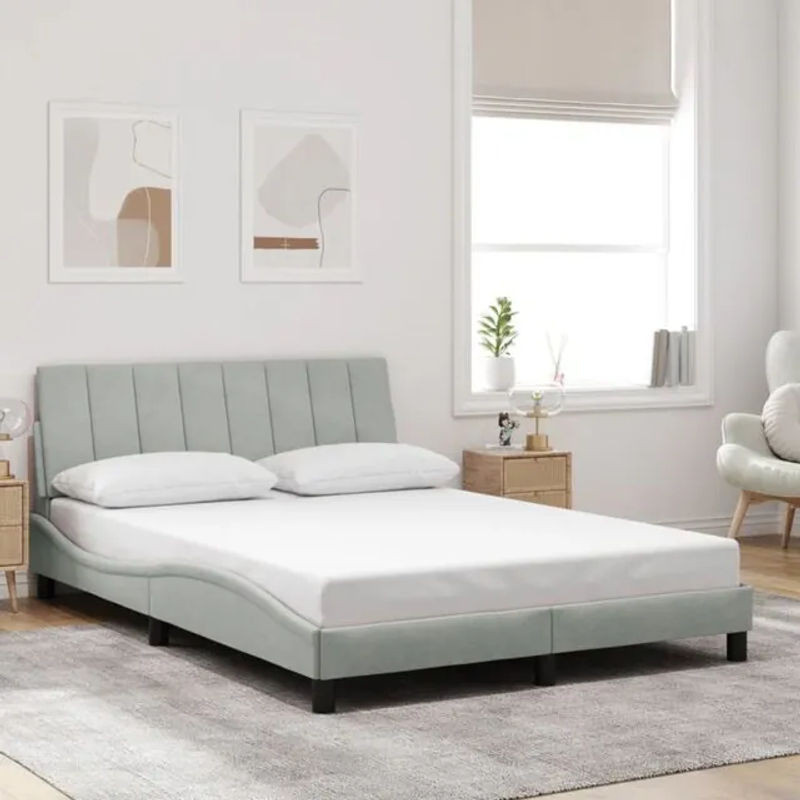 Polsterbett mit Kopfteil von Vidaxl in Grau, Modernes Bettgestell aus Samt, Metall und Holzwerkstoff, B: 140 cm, L: 200 cm - Bild 1
