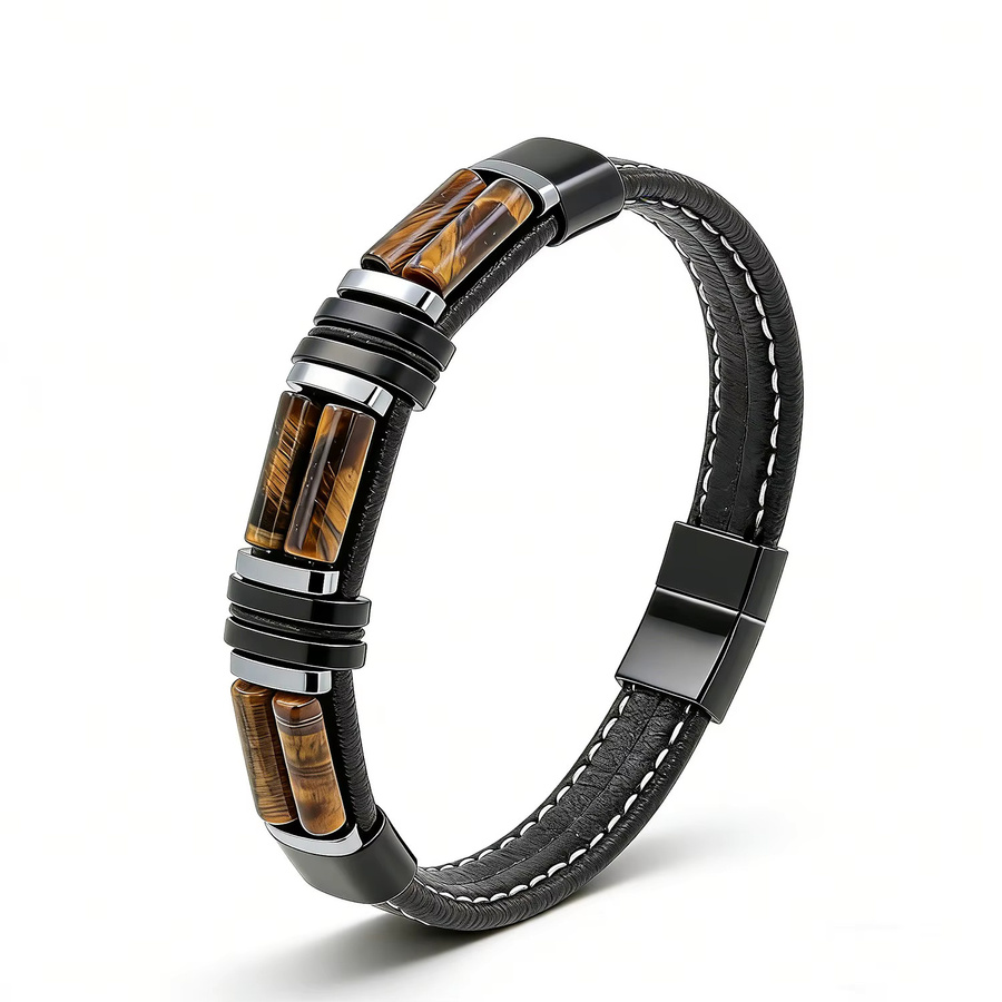 YAN MIN TRADE Armband Edelstahl, Naturstein, Schwarz, Herren - Bild 3