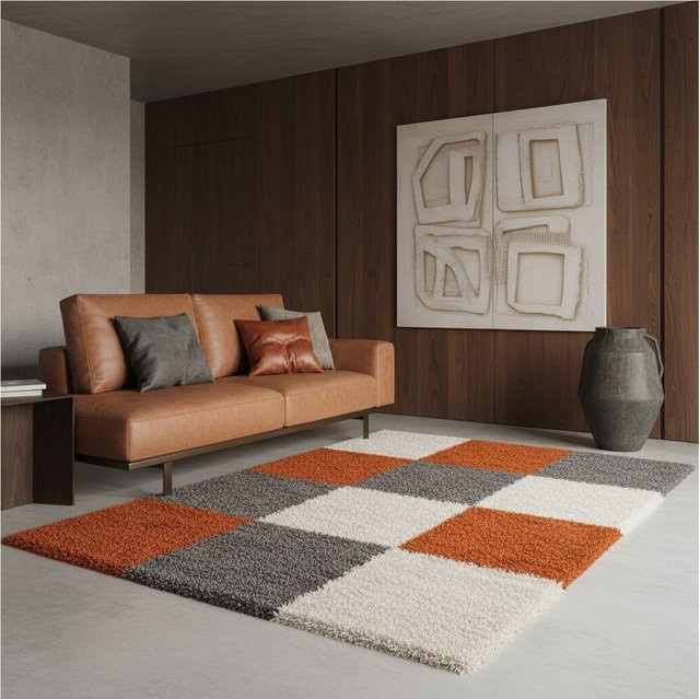 Hochflorteppich RHEIN von Kadima Design, kariert, Orange, B/T: 200 x 290 cm - Bild 1