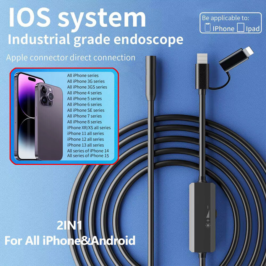DUTRIEUX Endoskop Kamera für Android, iPhone und iOS zur Inspektion von Auto, Rohr und Kanalisation, Schwarz, Durchmesser: 5,5/8 mm - Bild 2