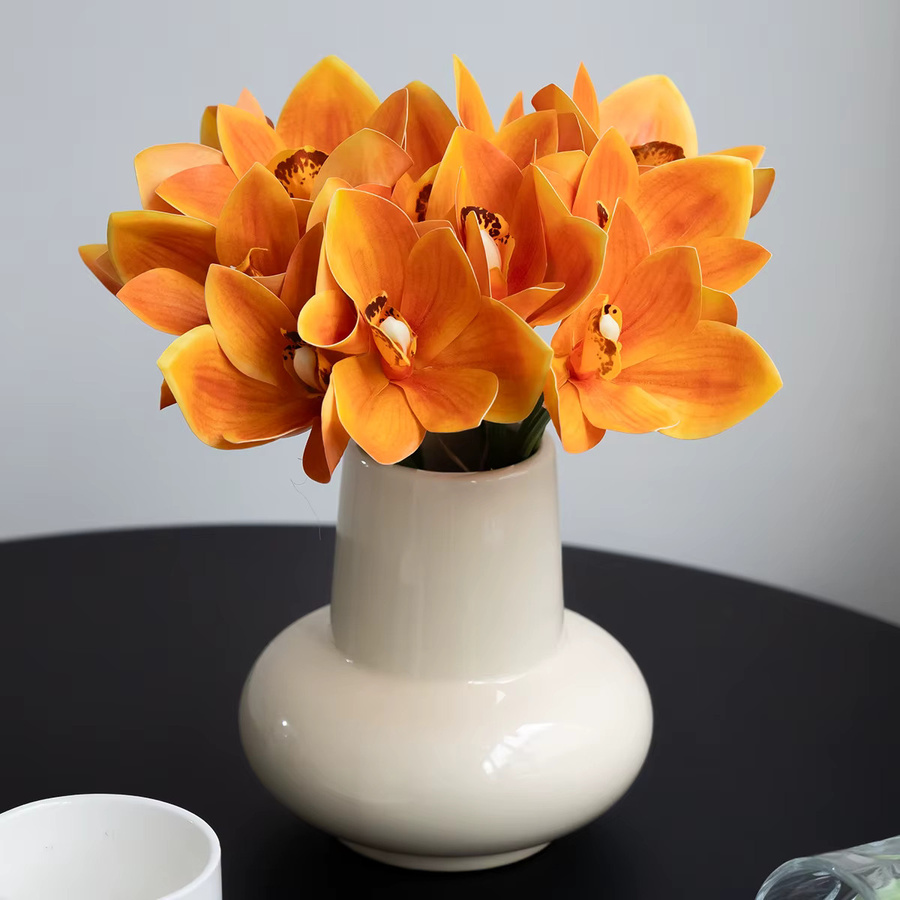 Künstlicher Blumenstrauß WQNJIN mit 6 Orchideenblüten in Weiß und Orange für deine Dekoration - Bild 2
