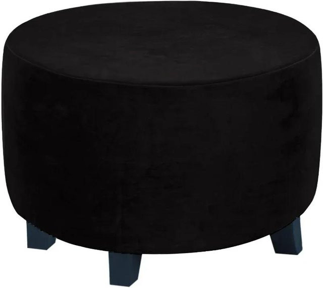YTO Household items Runder Hockerbezug aus Samt in Schwarz, Elastische Stretch-Hülle für Fußhocker und Stühle - Bild 1