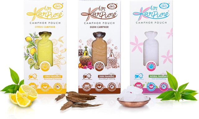 Cycle Pure Karpure Kampferbeutel 3er Pack mit Oudh Zitrus Bhimseni Duft als Lufterfrischer für Zuhause, Auto und Kleiderschrank in White und Multicolour - Bild 1