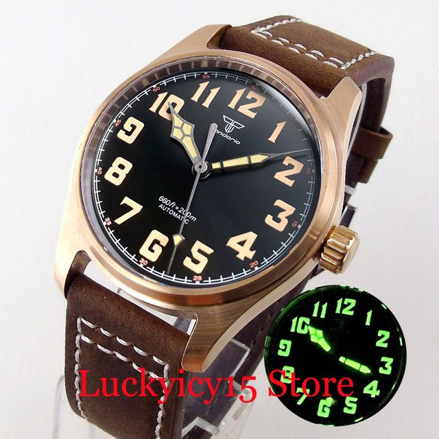 Tandorio Armbanduhr Automatik, Edelstahl, 39 mm, Lederarmband, Schwarz - Bild 1