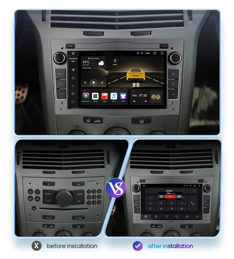 Android Autoradio mit Apple CarPlay, GPS und 4G-LTE für Opel Corsa C, Signum, Vivaro, Astra H, Corsa D, Zafira, Tigra Twintop in Schwarz und Silber - Bild 2