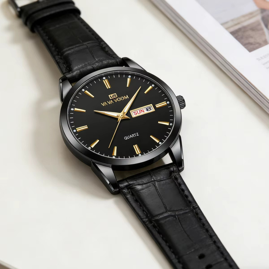 VA VA VOOM Armbanduhr, Quarz, Leder, 39 mm, Herren, Schwarz - Bild 3