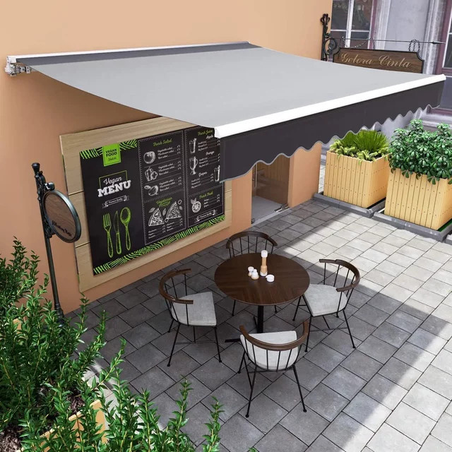 MVPower Sonnenschutz-Markise mit Gelenkarm und Handkurbel, grau, B/H: 240 x 120 cm - Bild 1