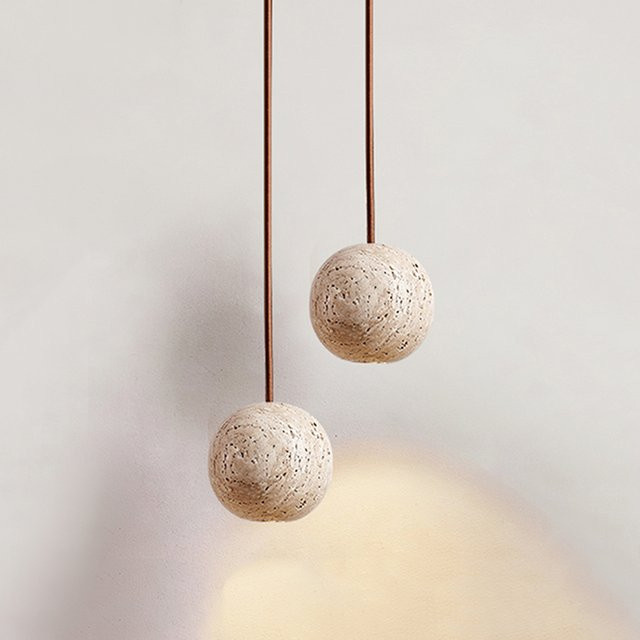 Wecus Yellowstone Sphärische Pendelleuchte in Beige mit warmweißem LED-Licht im modernen Wabi Sabi Design aus Stein - Bild 1