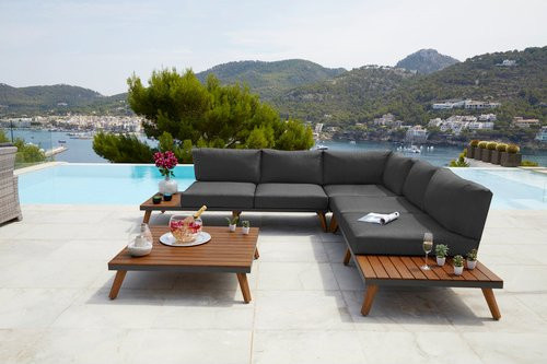 MERXX Gartenmöbel-Eckset Athen mit 5 Sitzplätzen aus Akazienholz, Aluminium und Polyester inklusive Auflagen in Grau - Bild 1