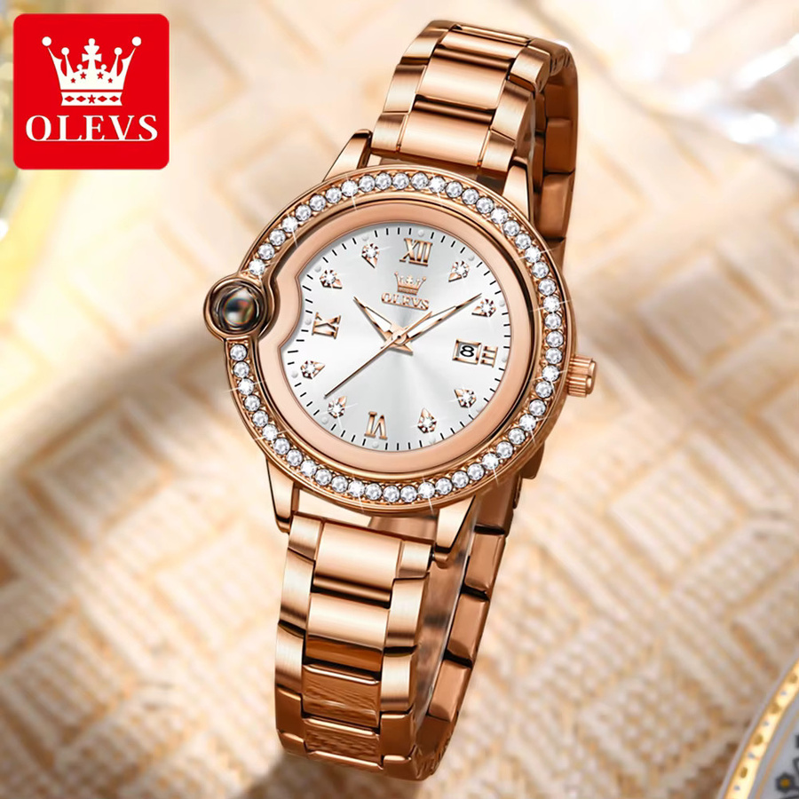 OLEVS Armbanduhr, Quarz, Edelstahl, Roségold, Diamantbesetzt, Damen - Bild 2