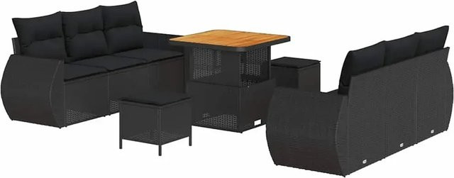 vidaXL Garten-Sofa-Set 9-teilig aus Poly-Rattan und Akazienholz in Schwarz - Bild 1