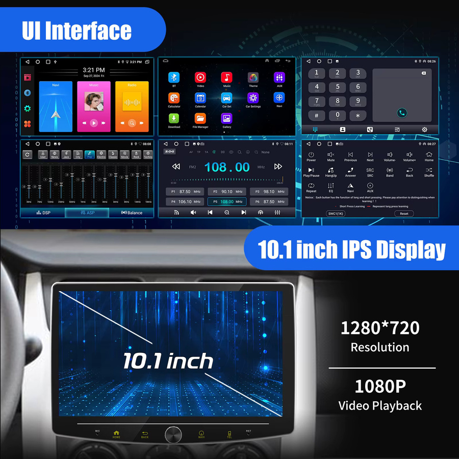 ESSGOO Android 15 Universelles Autoradio mit drehbarem Bildschirm, 1DIN, Kabelloses CarPlay, Bluetooth, WiFi und USB, Schwarz - Bild 5