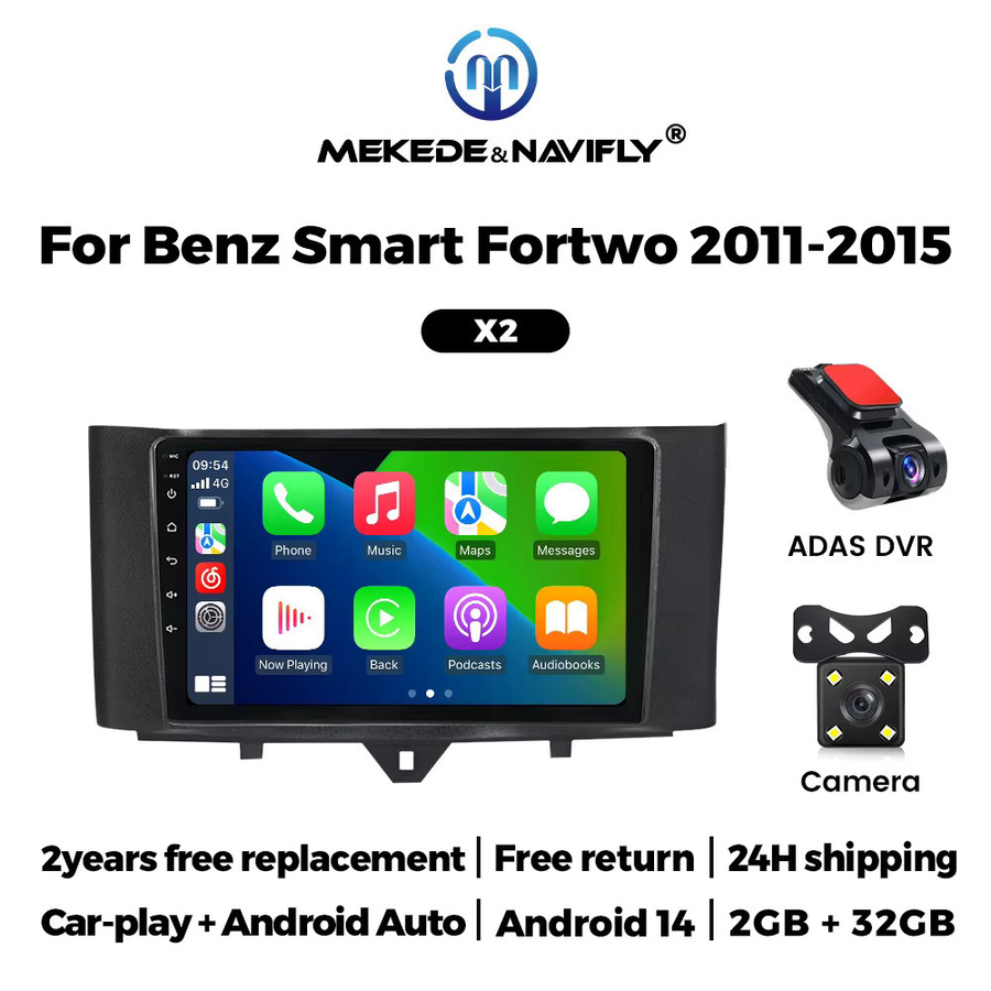 STRONGNAVI Auto-Multimedia-Player mit CarPlay und Android System für Mercedes Benz und Smart Fortwo 451, Radio mit GPS und Audio, Schwarz - Bild 2