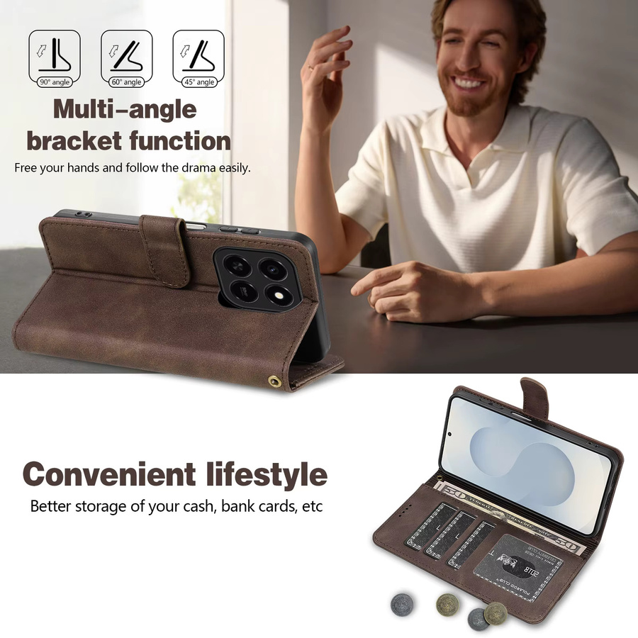 EUCAGR Luxuriöse PU-Leder Flip-Wallet-Handyhülle mit RFID-Blockierung und Brieftaschenfunktion für Honor 400 Smart und Honor X7D in Blau oder Braun - Bild 3