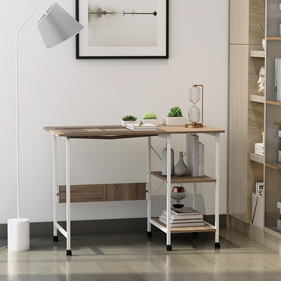 HOMCOM Klapptisch Mobiler Schreibtisch auf Rollen aus MDF in Natur, B/T/H: 107 x 55 x 76 cm - Bild 2