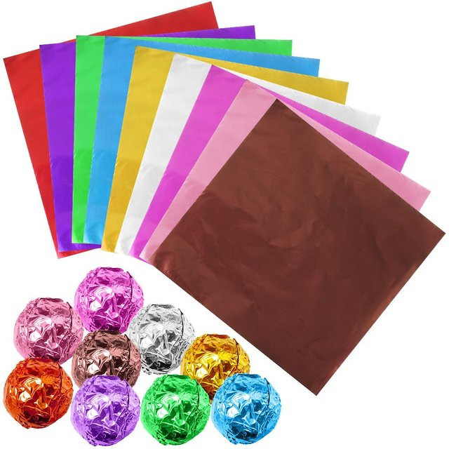 100 Stück Goldene Aluminiumfolie für Süßigkeiten, Schokolade und Kekse als DIY Metall Prägung Geschenkpapier Verpackung - Bild 1
