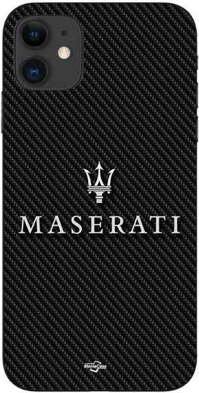 Maniacase iPhone 11 Hülle Maserati in Weiß mit schwarzem Carbonhintergrund - Bild 1