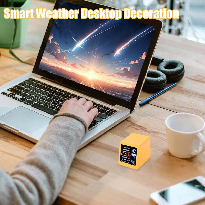 Intelligenter digitaler Wecker mit Wifi Smart Air Wettervorhersage und Desktop-Dekoration in Weiß oder Gelb - Bild 2