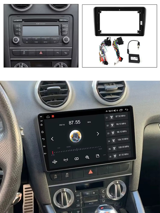 MEKEDE Autoradio Einbaukit für Audi A3 mit 9 Zoll Panel und Canbus Kabelbaum in Schwarz - Bild 2