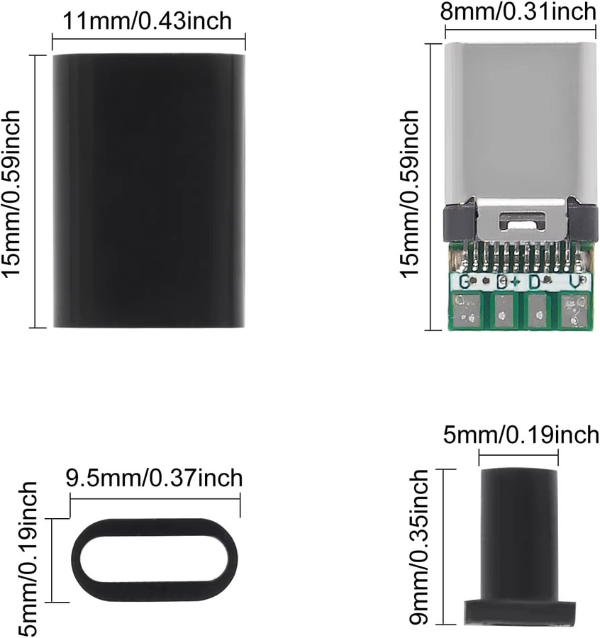 AOKIN 20er Set USB 3.1 Typ C Stecker und Buchsen 24 Pins Adapter für Solder Draht, Kabel und PCB Board Module in Schwarz - Bild 3