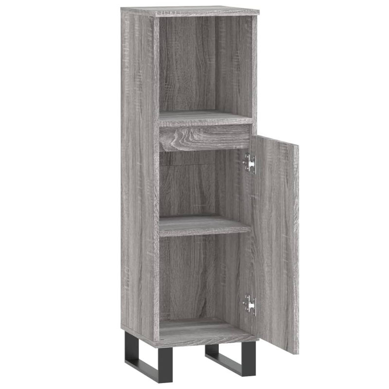 vidaXL Badschrank in Grau Sonoma im industriellen Stil mit offenen Regalfächern und Türen, B/T/H: 30 x 30 x 100 cm - Bild 4