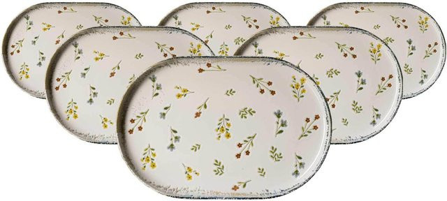 Ritzenhoff & Breker Servierplatten Viola 6er Set aus Keramik und Porzellan, oval, weiß, florales Design - Bild 1