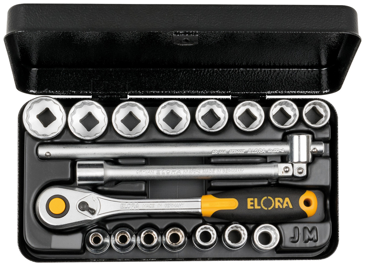 Elora Steckschlüssel-Satz 3/8 Zoll Sechskant 18-teilig 6-22 mm in Silber ELORA-871-JMU - Bild 1