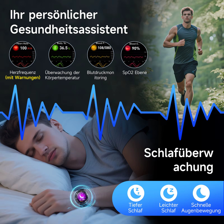 Marsyu Smartwatch, Schwarz, Silikon, Unisex - Bild 4
