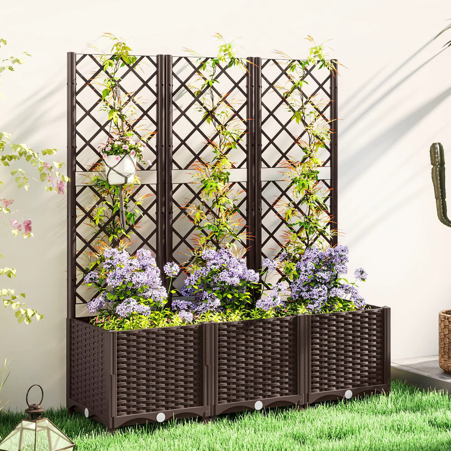 Outsunny Blumenkasten mit Trellis aus Kunststoff in Braun, B/T/H: 120 x 40 x 135 cm - Bild 3