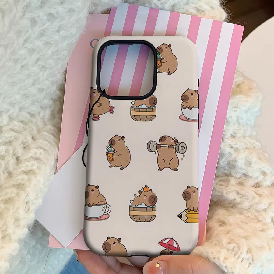 Kawaii Capybara Handyhülle für Apple iPhone 17 16 15 14 13 12 Pro Max Plus in Mehrfarbig mit doppelschichtiger Rückabdeckung - Bild 2
